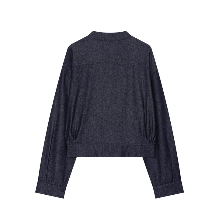 Dam Kort Denim Jacka med Ståkrage och Chinese Toggle Stängningar