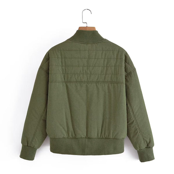Dam kort vadderad blousonjacka med ribbed fåll