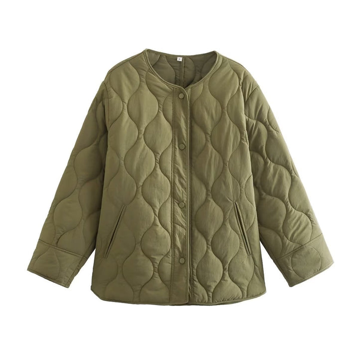 Dam vadderad oversized jacka med rund hals och organic diamond stitching