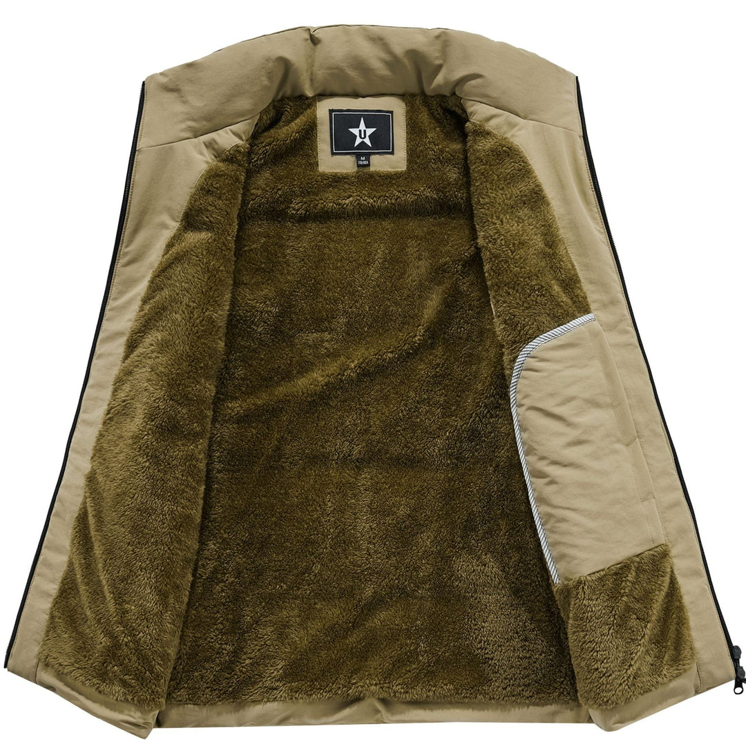 Herr Sleeveless Utility Vadderad Väst med Teddyfoder och Hög Krage