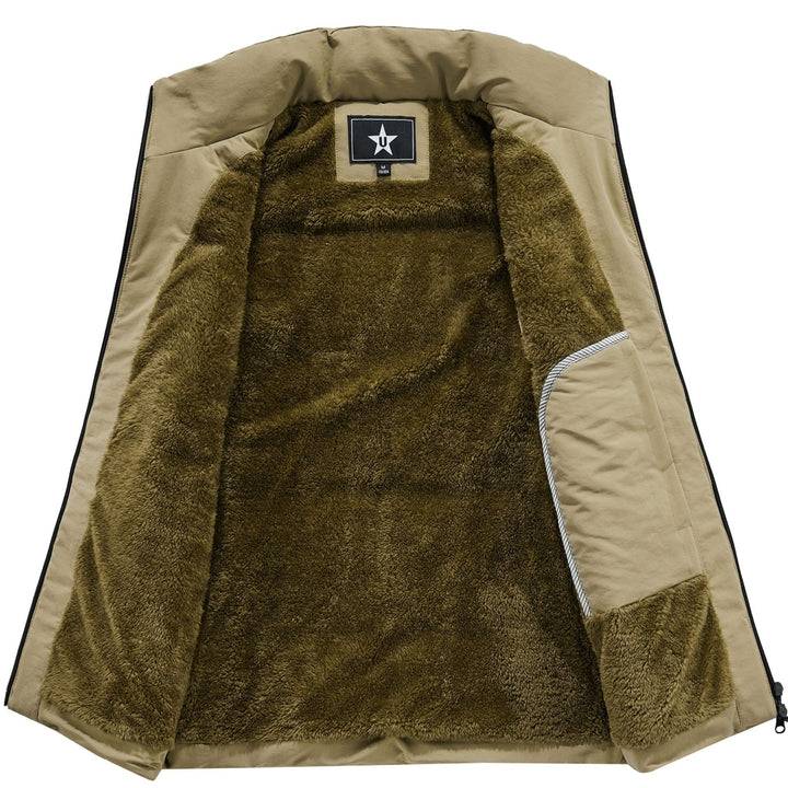 Herr Sleeveless Utility Vadderad Väst med Teddyfoder och Hög Krage