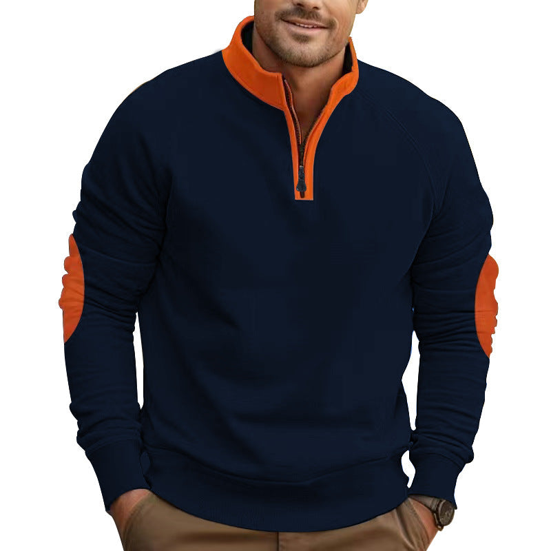 Herr Raglan Pullover med Kort Dragkedja, Ståkrage och Ergonomic Elbow Panels