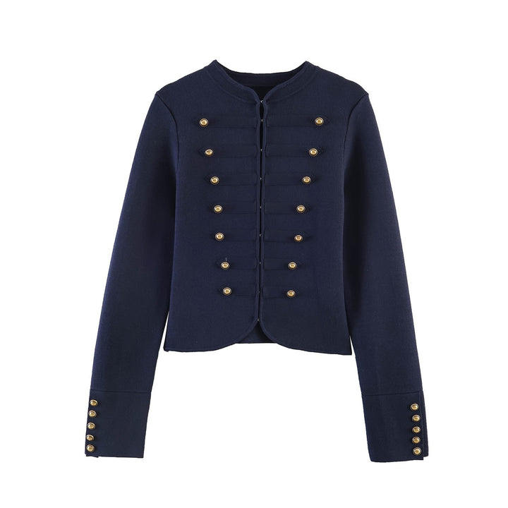 Dam Collarless Kort Military Jacka med Dekorativ Brass Knapp Knäppning