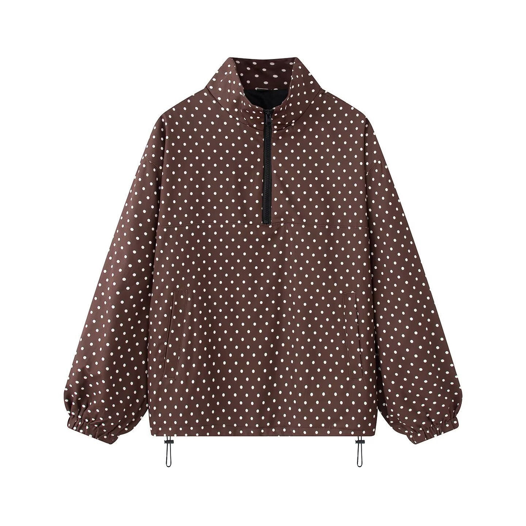 Dam Lätt Dotted Anorak med Halv Dragkedja och Dragsko