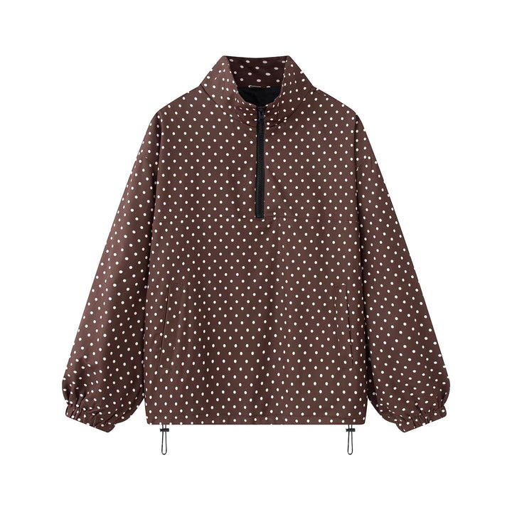 Dam Lätt Dotted Anorak med Halv Dragkedja och Dragsko
