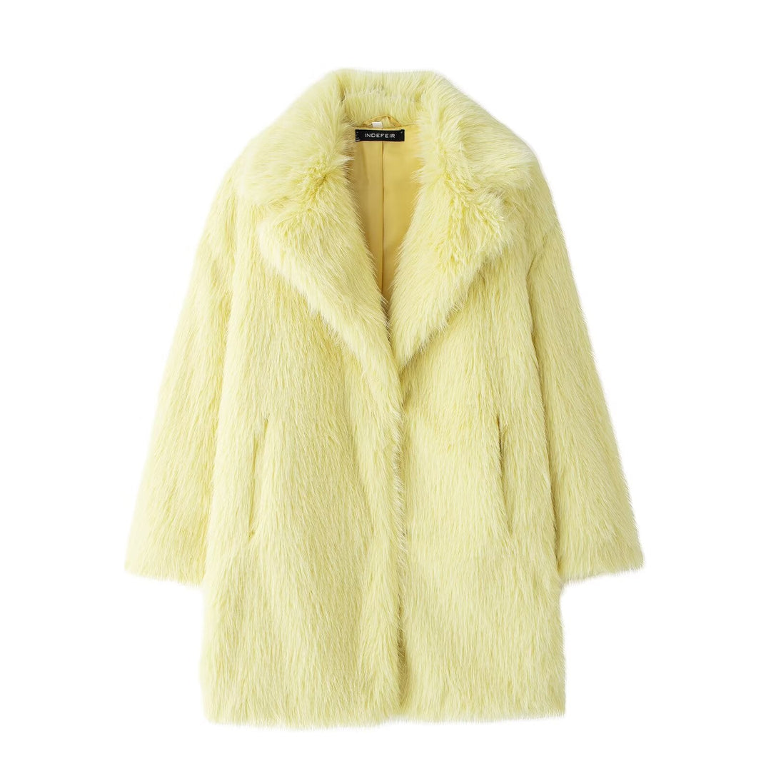 Dam Faux-Fur Kappa med Oversize Shawl Krage och Lång, Waistless Skärning