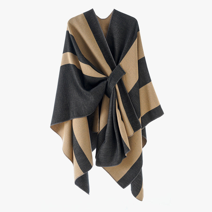 Dam Wrap Cape med bred Stripe mönster och Ties