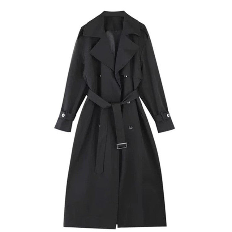 Dam Lång Dubbel-Breasted Trenchcoat med Sjalrakrage, Oversized Skärning och Concealed Waistband