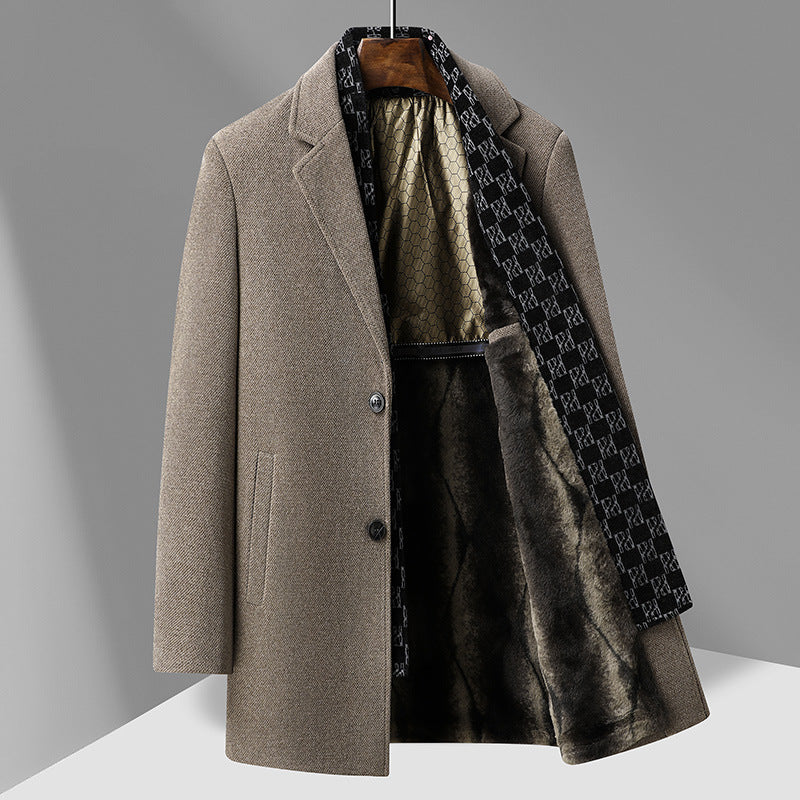 Herr Elegant Ull Blandning Overcoat med Uttagbar Quiltad Inre Jacka
