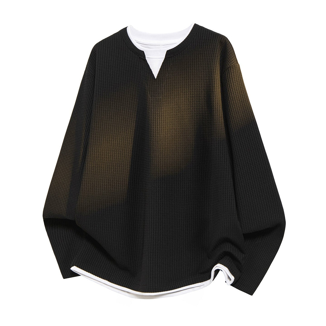 Herr Oversized Waffle Texture College-Tröja med V-ringad och Layered Look