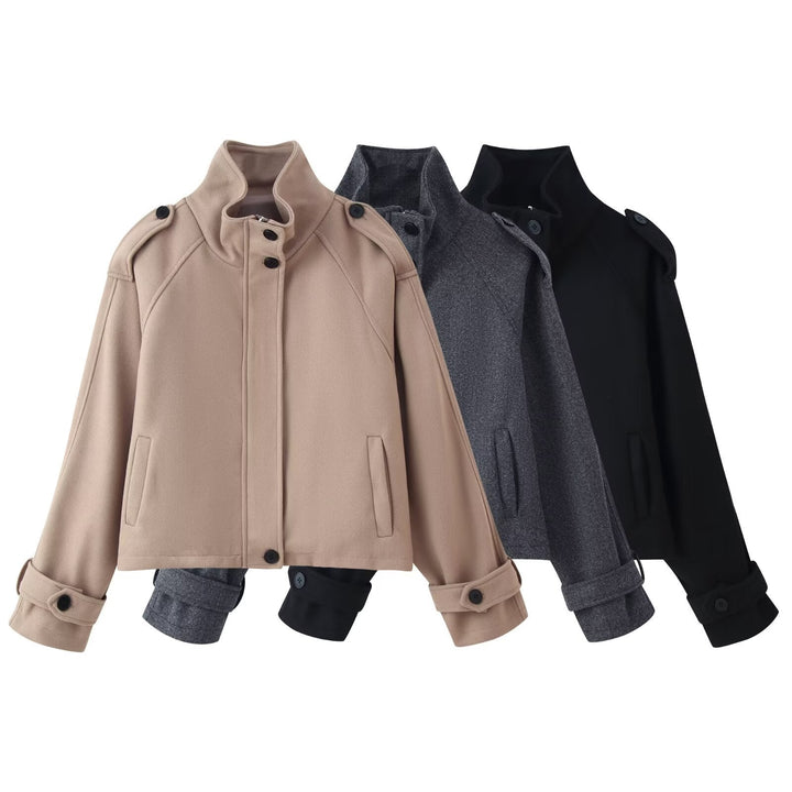 Dam 90+ Kort Ull Blend Blouson med Funnel Krage och Tailoring Details