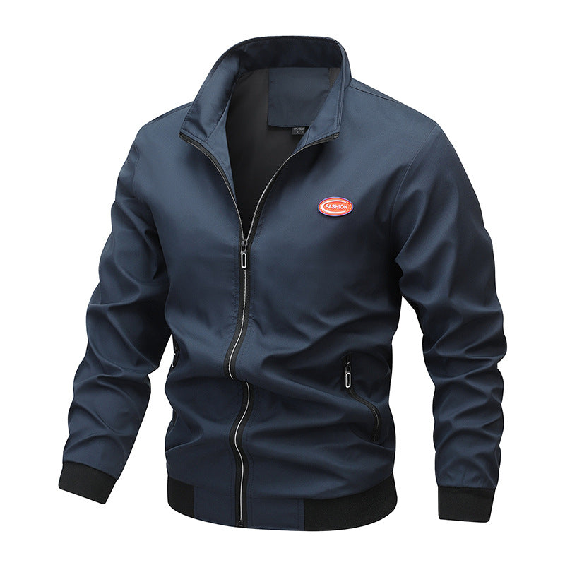 Herr Lätt Zip-Up Bomber Stil Training Jacka med Stående Krage och Wind-Resistant Microfiber Skal