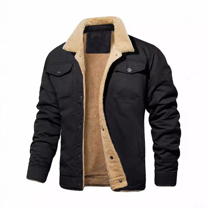 Herr Vadderad Sherpa Canvas Jacka med Knapp Slå och Bröstfickor