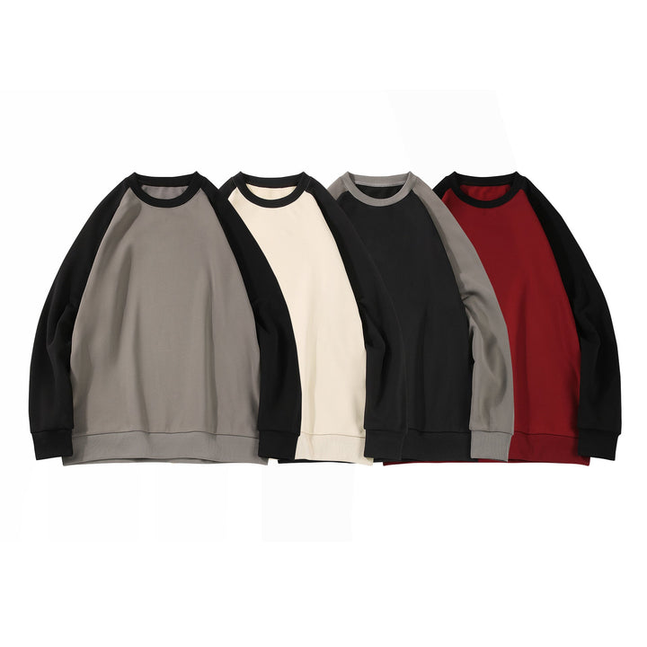 Herr Raglan College-Tröja med Contrast Ärmar, Mjuk Fleece Foder, och Ribbad Fåll