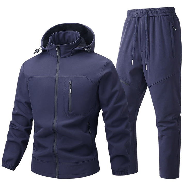 Herr Funktionell Sports Jacka med Huva och Jogging Byxor