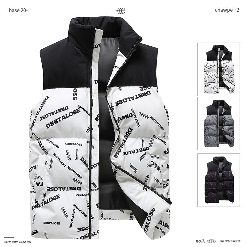 Herr Urban Quiltad Puffer Väst med Hög Krage, Kontrast Axel Section och Heltäckande Logo Tryck
