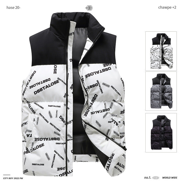 Herr Urban Quiltad Puffer Väst med Hög Krage, Kontrast Axel Section och Heltäckande Logo Tryck