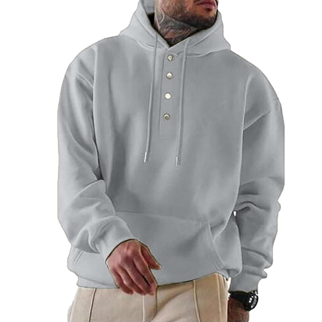 Herr Luvtröja med Henley Knapplist och Känguruficka EB