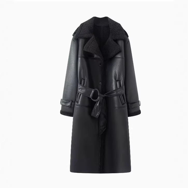 Dam 600+ Kort Jacka i Aviator Stil med Faux Fur Foder och Tie Belt