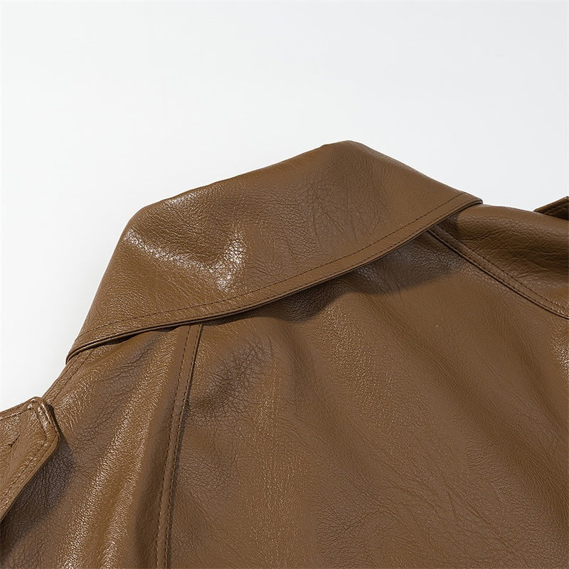 Dam kort konstläder trenchcoat med midjebälte, Double Breasted och Epaulettes