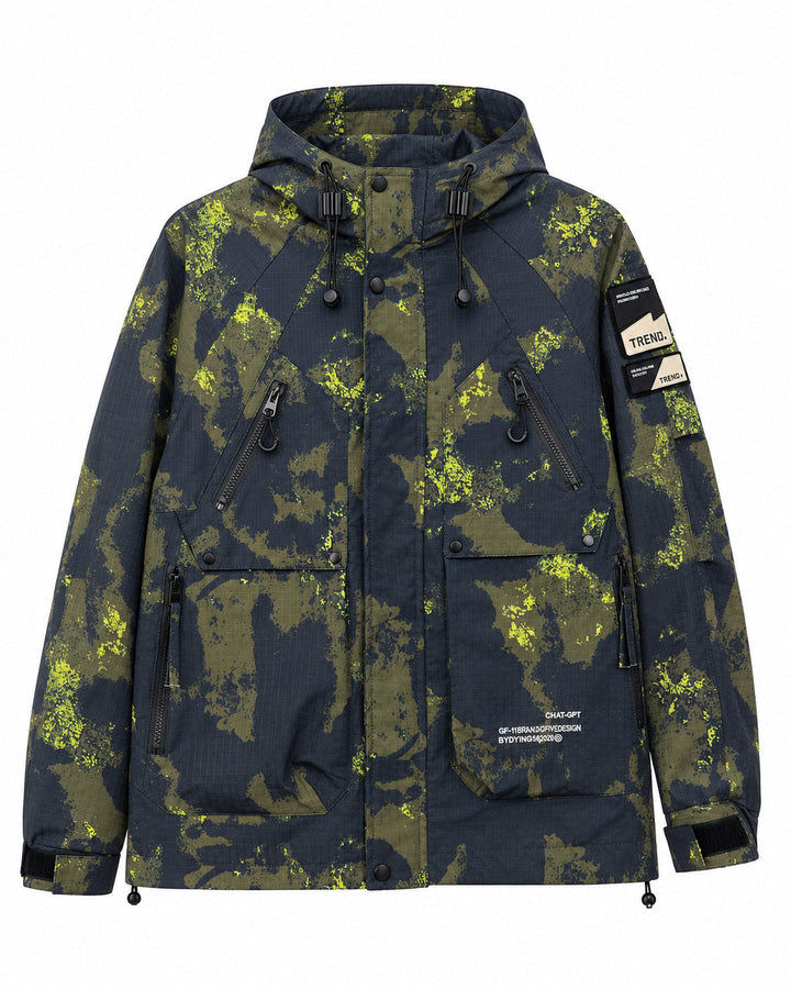 Herr teknisk Kamouflage parka med huva och Ripstop Ytter Material