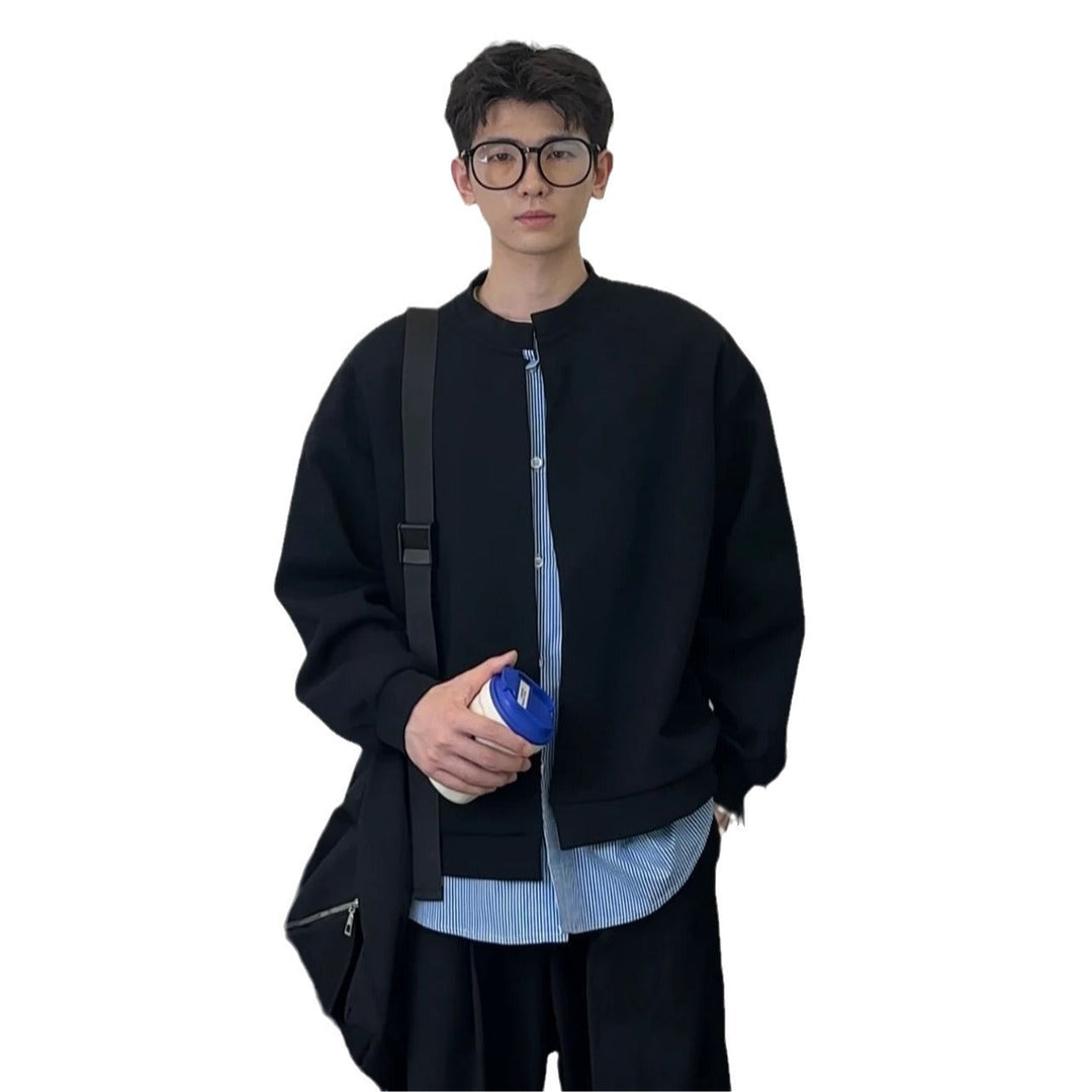 Herr College-Tröja i Layered Look med Concealed Knapplist och Round Neckline
