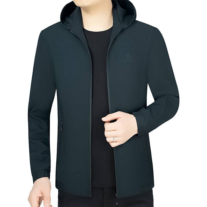 Herr med Huva Softshell Jacka med Wind och Water Repellent Membrane och Zippered Fickor