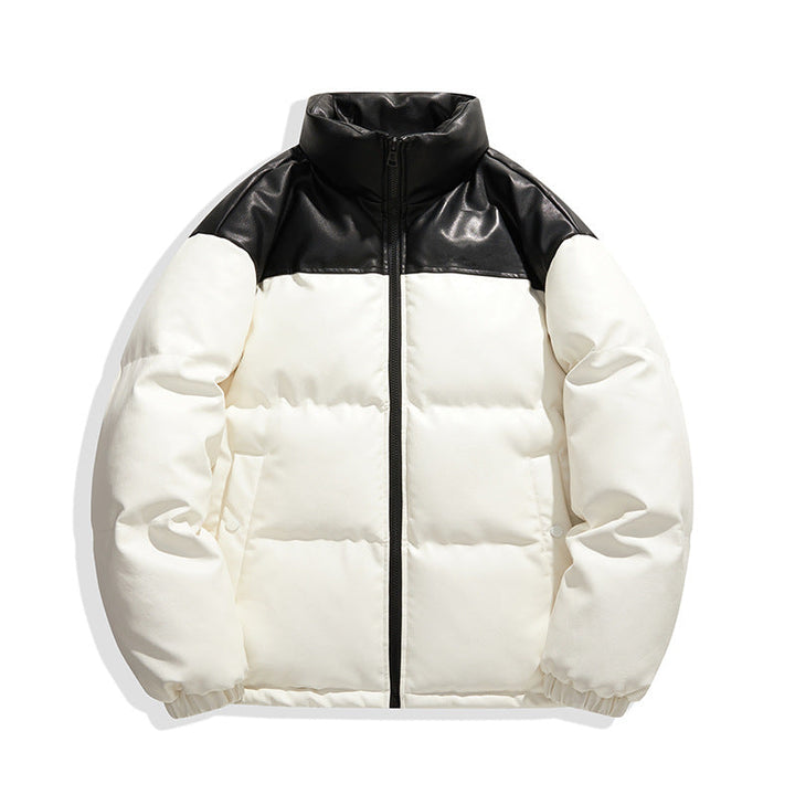 Unisex non-quiltad insulation jacka med konstläder axel yoke och hög krage