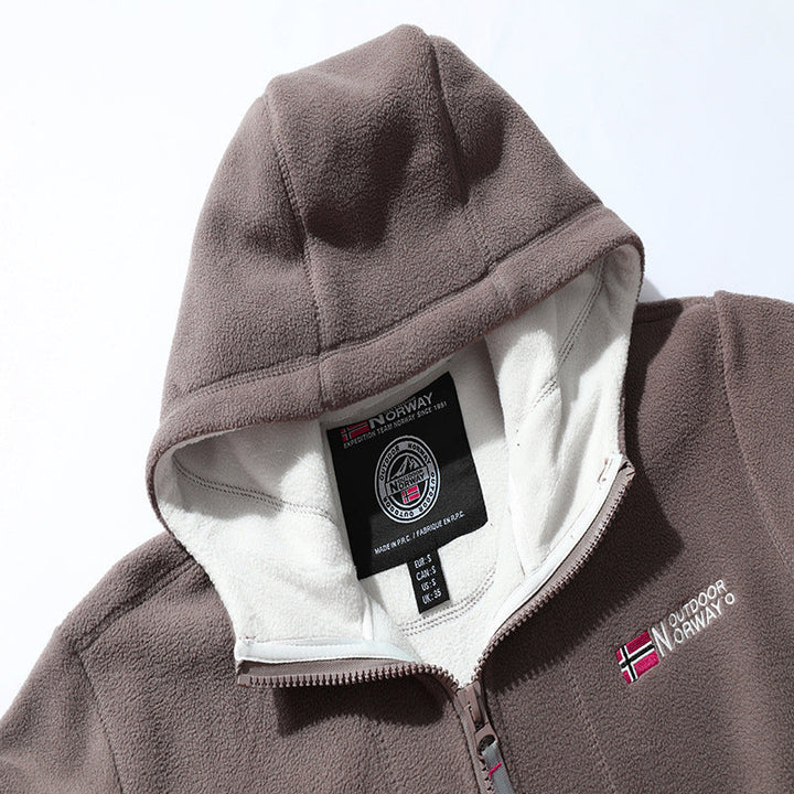 Herr Microfleece Utomhus Jacka med Huva, Wind-Resistant Structure och Logo Patch
