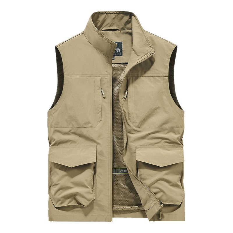 Herr Utility Utomhus Väst med Flera Fickor, Mesh Foder och Ståkrage