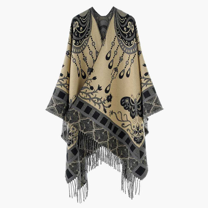 Dam Jacquard-Woven Fringe poncho i Tapestry look