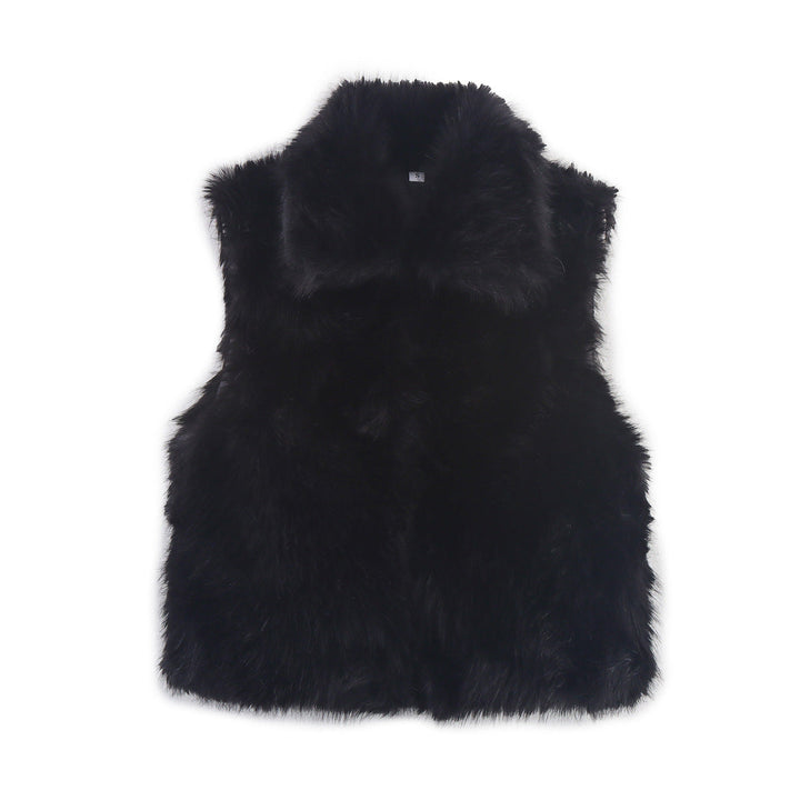 Dam ärmlös Faux Fur väst med vid Shawl krage