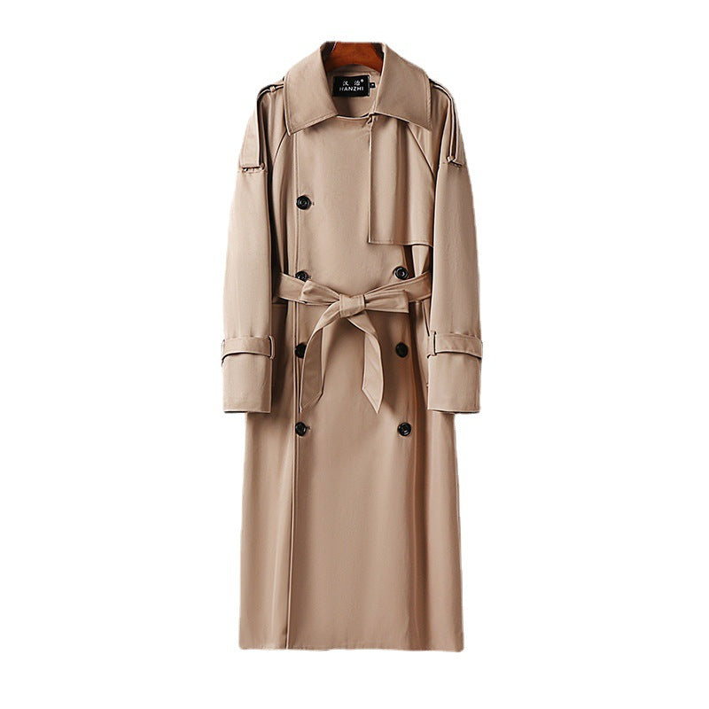 Dam längre Double-breasted trenchcoat med knytband och Epaulettes