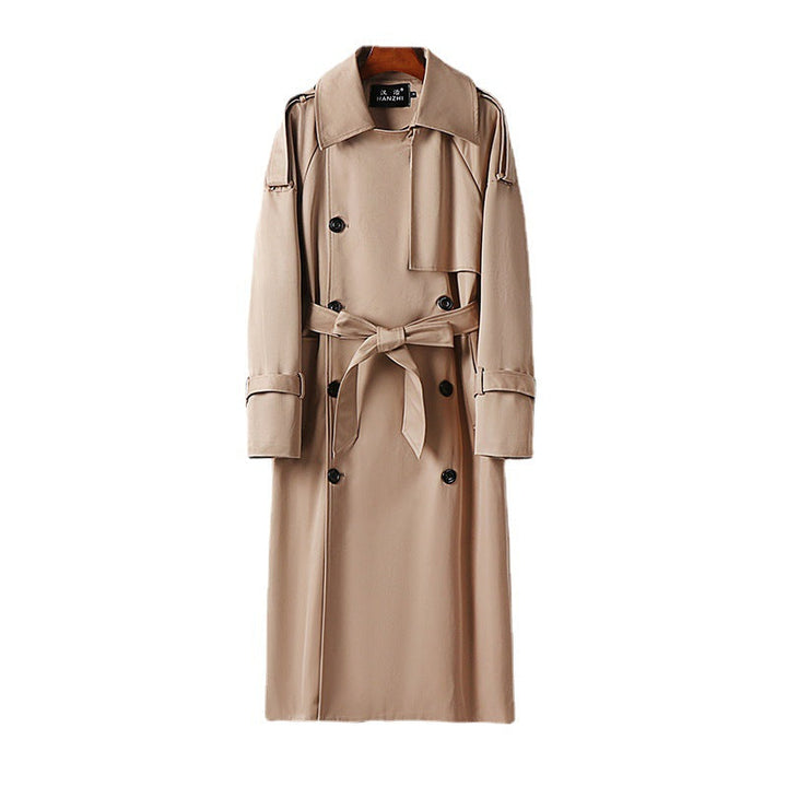 Dam längre Double-breasted trenchcoat med knytband och Epaulettes