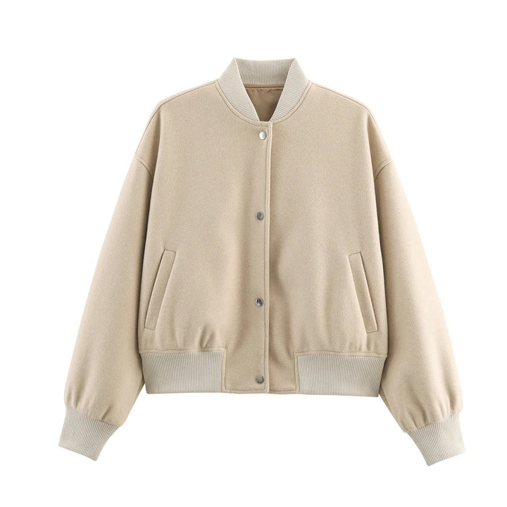 Dam figursydd ull look college jacka med concealed snap knäppning och side slip fickor