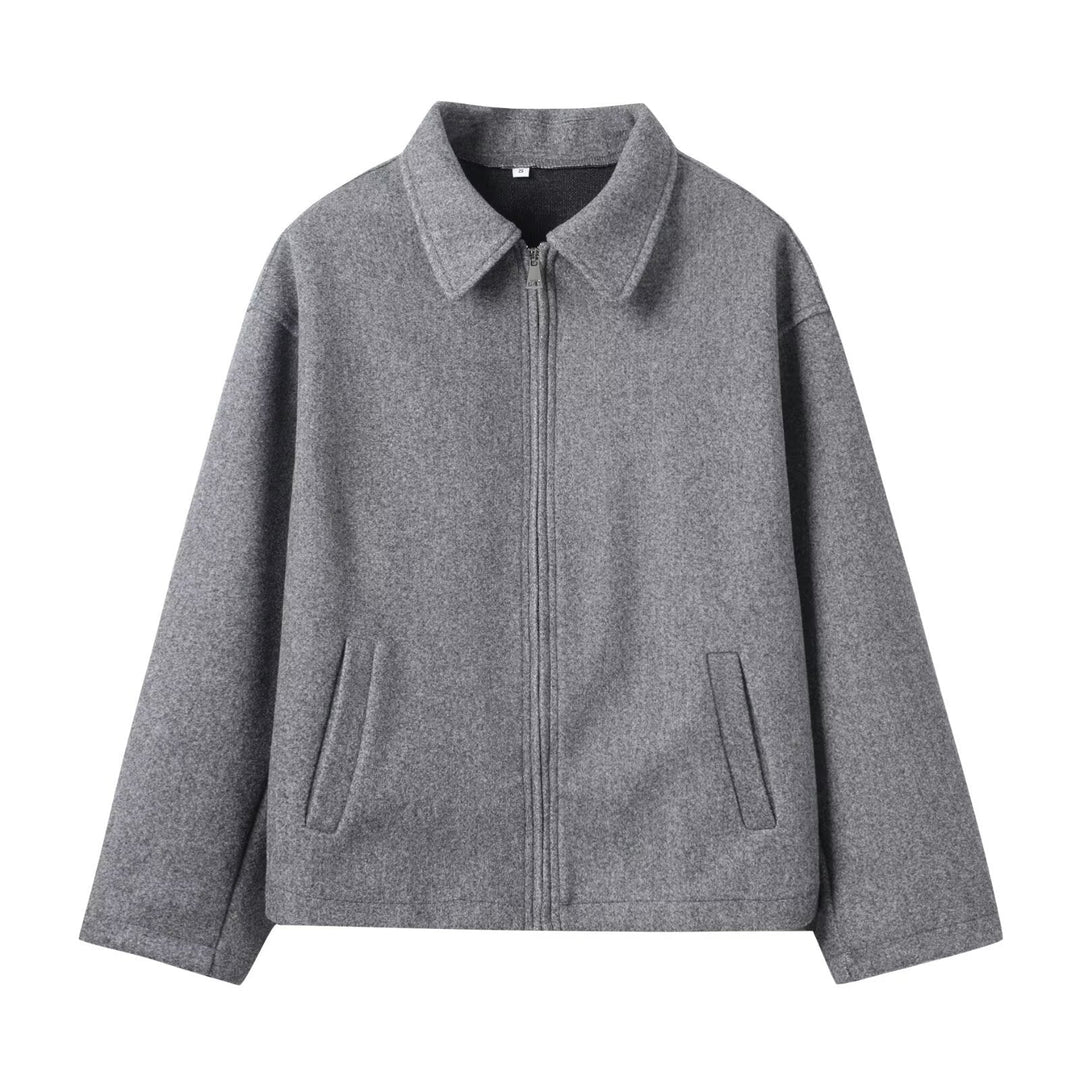Dam Oversize Ull Blend Boxig Jacka med Full Dragkedja och Side Fickor