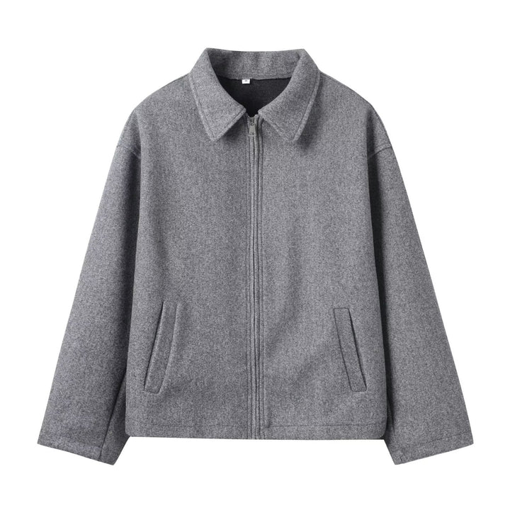 Dam Oversize Ull Blend Boxig Jacka med Full Dragkedja och Side Fickor