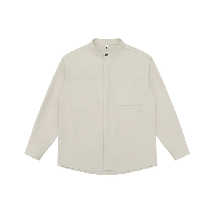 Unisex Skjorta Jacka med Ståkrage, Concealed Knapplist, och Lapp Breast Fickor