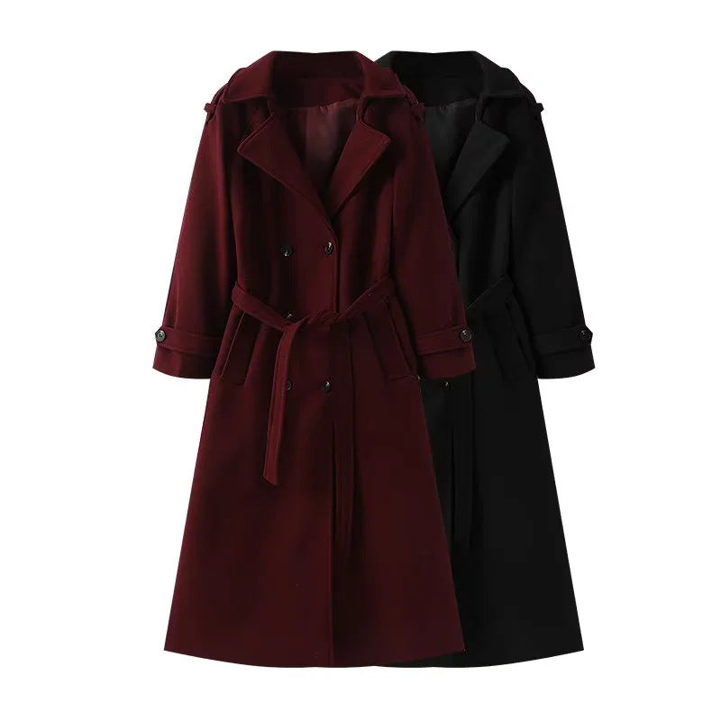 Dam longer double-breasted trenchcoat med bälte och sjalkrage