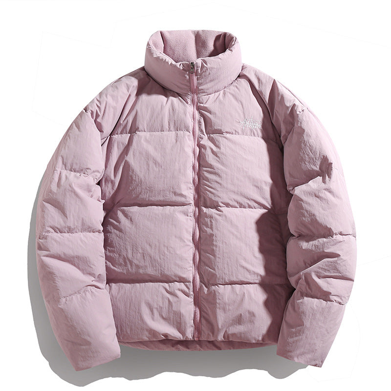 Unisex Kort Vadderad Quiltad Jacka med Hög Stå Krage