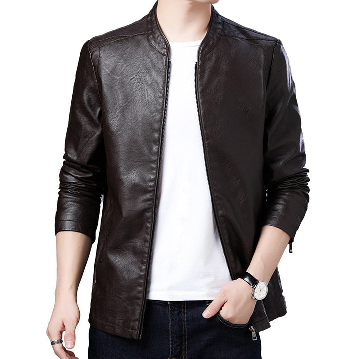 Herr Smal Leather-Look Blouson i Aviator Minimal Stil med Stående Krage och Zippered Ärmar