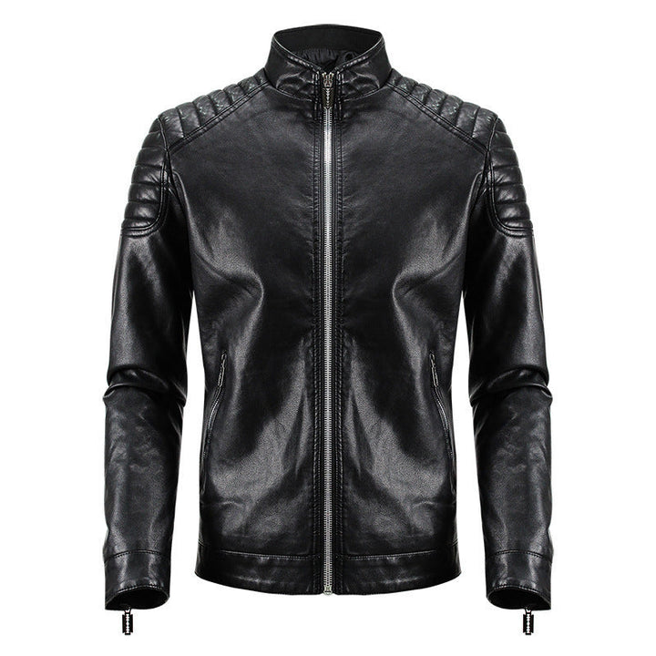 Herr Mode Läderimitation Jacka med Strukturerad Design