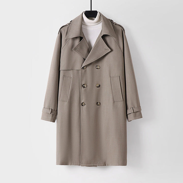Herr Mid-Length Oversized Trench Kappa med Dubbel Knapp Slå och Axelklaffar