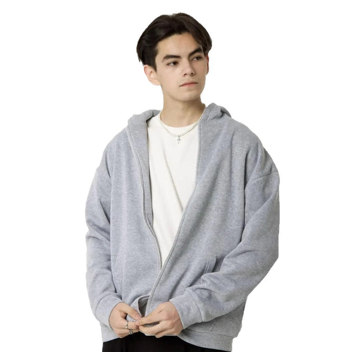 Herr Nan Minimalistisk Dragkedja Luvtröja med Clean Oversized Skärning och Mjuk French Terry Foder
