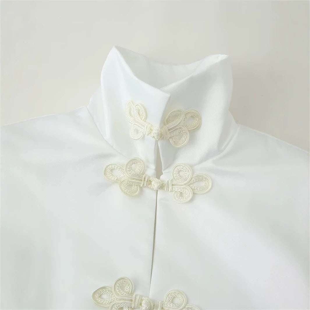 Dam Kort Jacka med Ståkrage och Decorative Knot Stängningar i Mandarin Stil