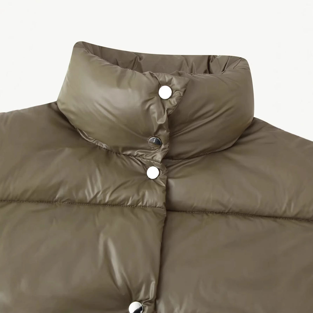 Dam kort skärning quiltad oversized down look jacka med ståkrage och elastisk fåll
