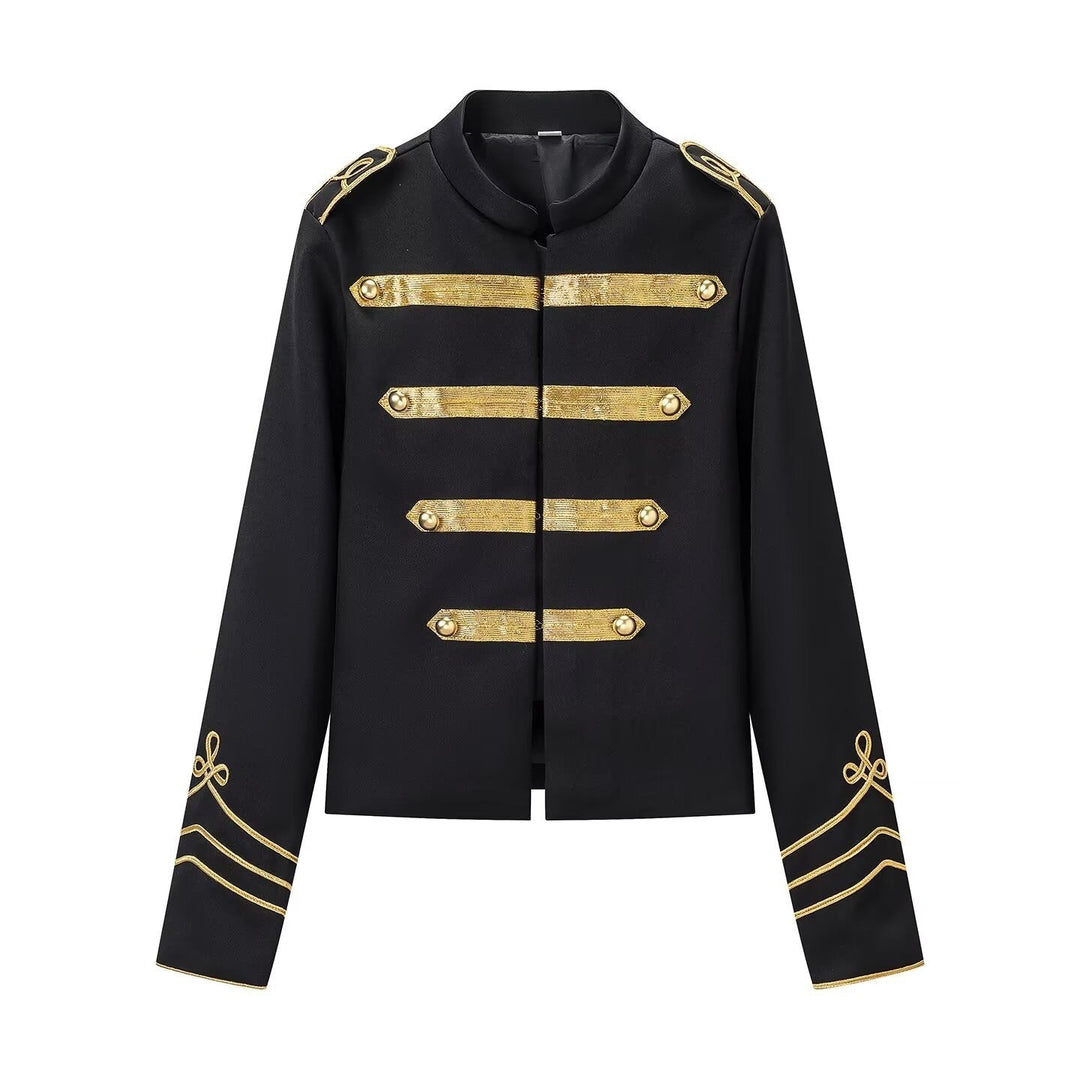Dam Militär-Inspired Kort Jacka med Ståkrage och Golden Braid Trimmings