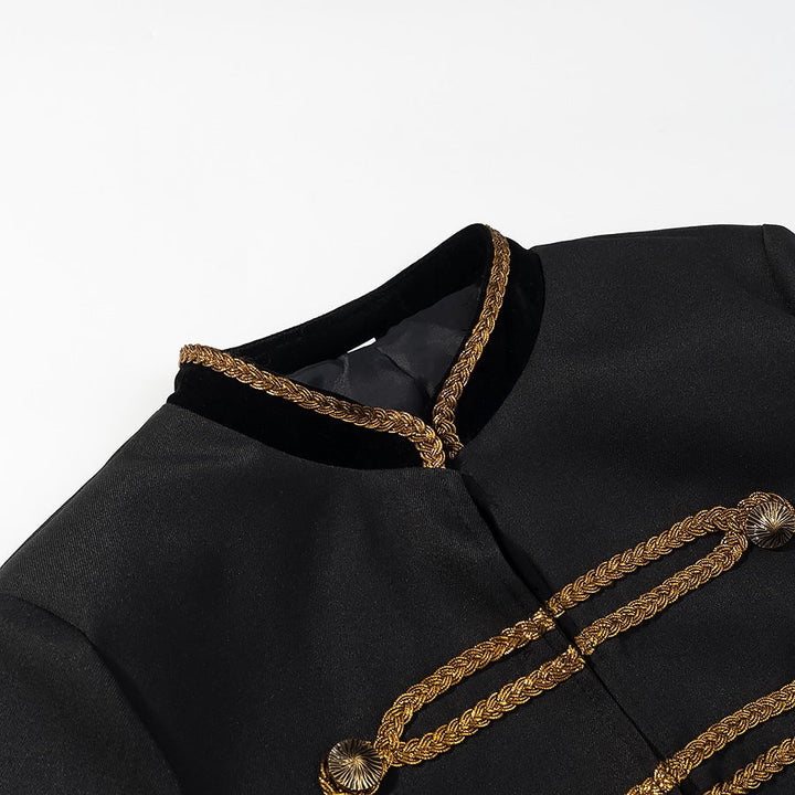 Dam Kort Parade Militär Jacka med Guld Decorative Cord, Ståkrage och Sammet Kant