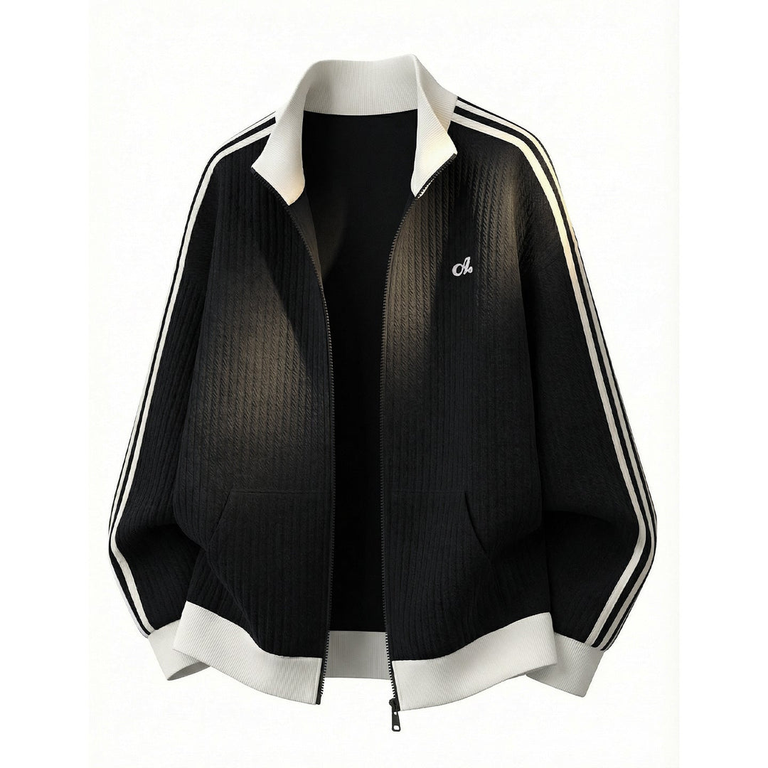 Unisex Oversize Quiltad Training Jacka med Stå Krage och Contrast Stripes