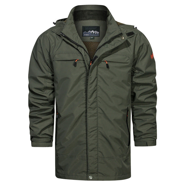 Herr Lätt Fält Parka med Huva, Andningsbar Mesh Foder, och Multifunctional Fickor